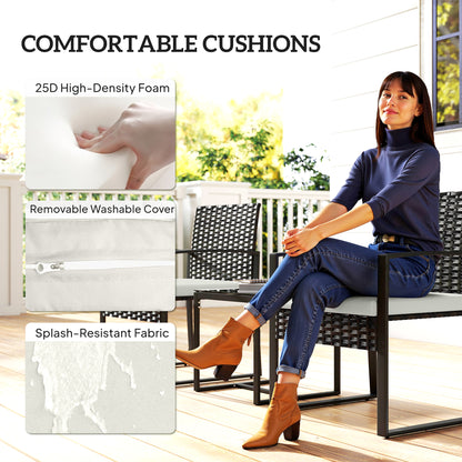 3-Piece PE Rattan Bistro Set — 2 Outdoor Chairs & Glass Table with Removable Cushions, Cream White