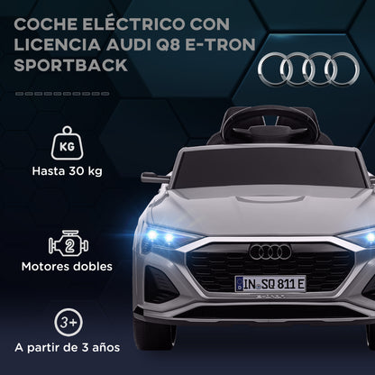 Audi Q8 etron sportback Electric Car for Kids 3+ Years Electric Child's Car with 12V Battery Remote Control Spring Suspension Wheels Bright Headlights Horn and Music Gray
