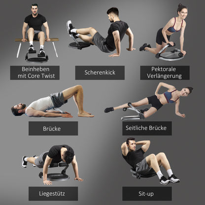 Ab Trainer, Foldable Multifunctional Trainer with Cushion, Adjustable Height Ab Exercise for Home, Max. 120 kg, Steel, Black, 55 x 42 x 11-32cm