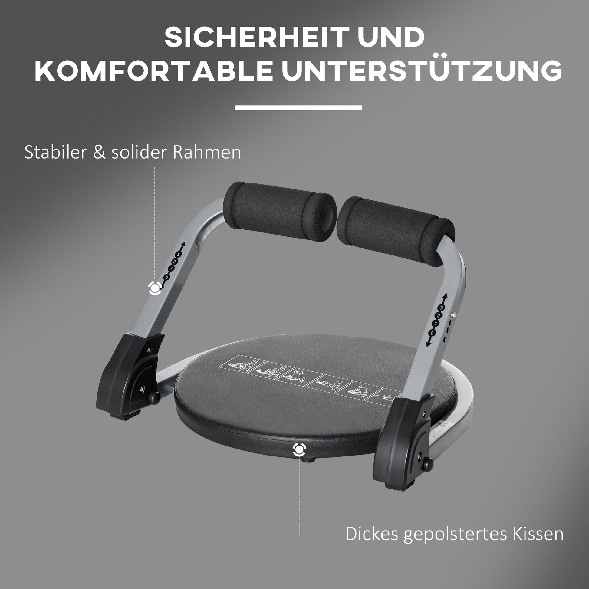 Ab Trainer, Foldable Multifunctional Trainer with Cushion, Adjustable Height Ab Exercise for Home, Max. 120 kg, Steel, Black, 55 x 42 x 11-32cm