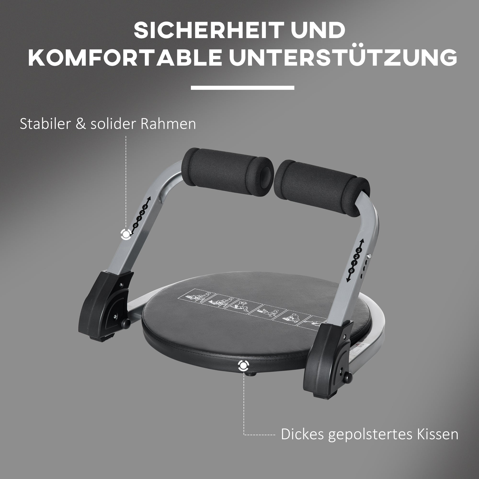 Ab Trainer, Foldable Multifunctional Trainer with Cushion, Adjustable Height Ab Exercise for Home, Max. 120 kg, Steel, Black, 55 x 42 x 11-32cm