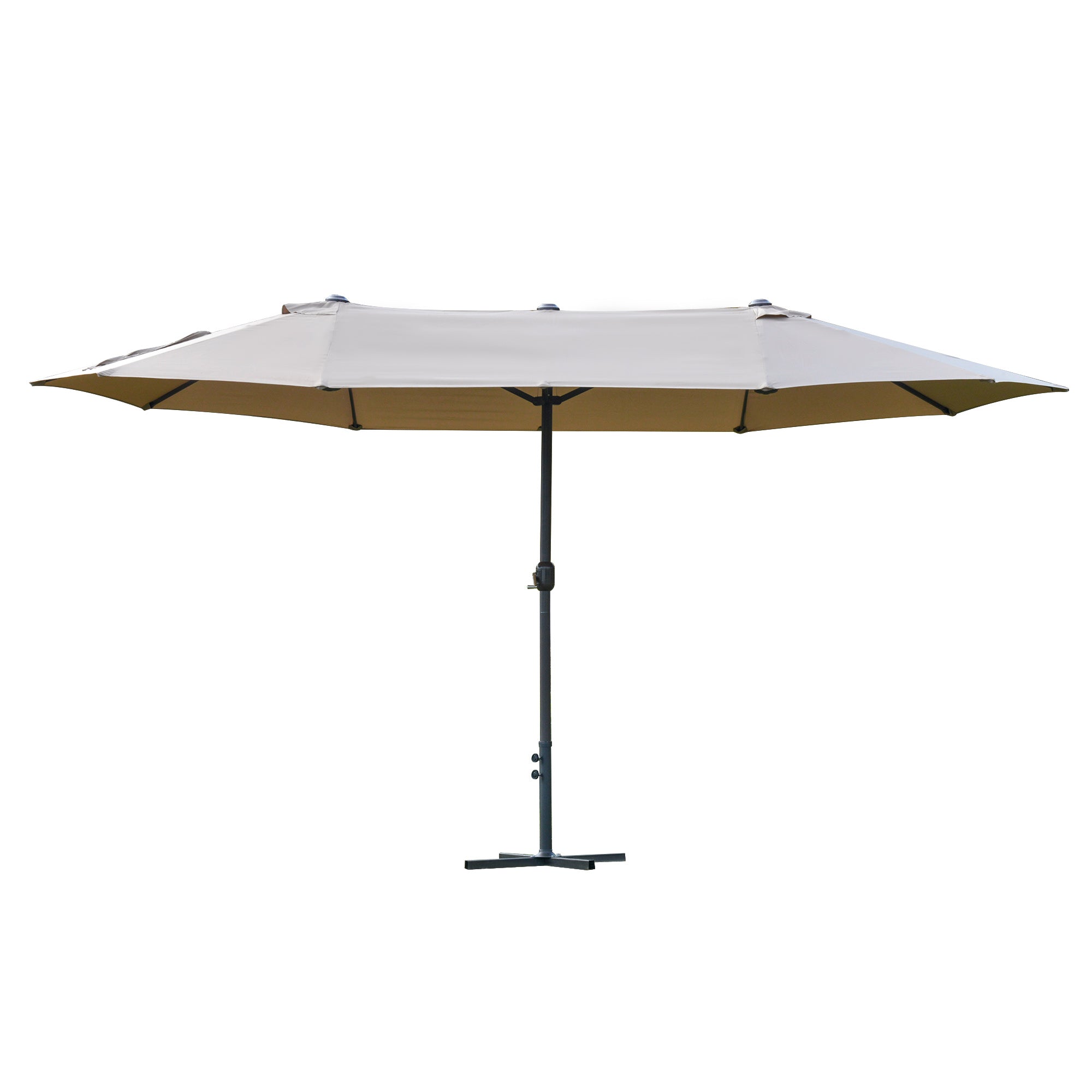 XXL Garden Parasol with Cross Base Large Size 4.6L x 2.7W x 2.4H m Crank Opening Closing Steel High Density Polyester Coffee