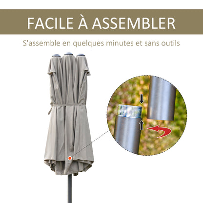 XXL Garden Parasol with Cross Base Large Size 4.6L x 2.7W x 2.4H m Crank Opening Closing Steel High Density Polyester Coffee