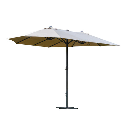 XXL Garden Parasol with Cross Base Large Size 4.6L x 2.7W x 2.4H m Crank Opening Closing Steel High Density Polyester Coffee