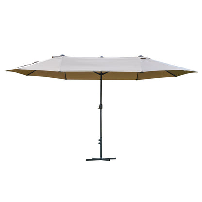 XXL Garden Parasol with Cross Base Large Size 4.6L x 2.7W x 2.4H m Crank Opening Closing Steel High Density Polyester Coffee