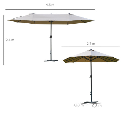 XXL Garden Parasol with Cross Base Large Size 4.6L x 2.7W x 2.4H m Crank Opening Closing Steel High Density Polyester Coffee