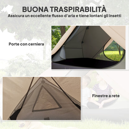 2-Person Camping Tent with 2 Vestibules, Waterproof Dome Tent with 2 Doors, 2 Mesh Windows, Internal Pockets, and Carry Bag for Trekking, 280x225x110 cm, Beige