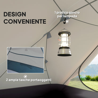 2-Person Camping Tent with 2 Vestibules, Waterproof Dome Tent with 2 Doors, 2 Mesh Windows, Internal Pockets, and Carry Bag for Trekking, 280x225x110 cm, Beige