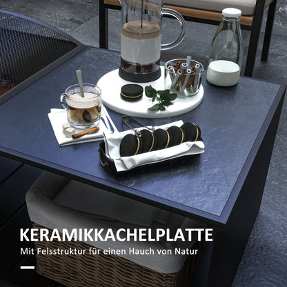 Fire Pit, Fire Bowl with Spark Screen, Fire Pit with Poker, Storage Shelf for Garden, Patio, Metal, Black