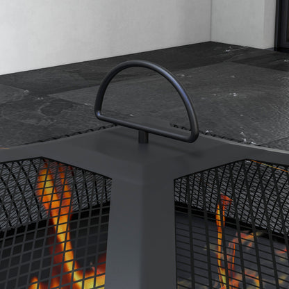 Fire Pit, Fire Bowl with Spark Screen, Fire Pit with Poker, Storage Shelf for Garden, Patio, Metal, Black