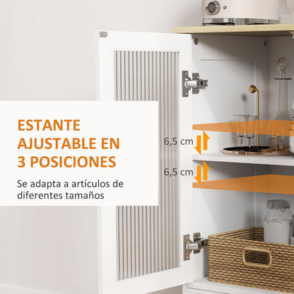 Glass Door 2-Door Sideboard with Drawer and Adjustable Shelf Kitchen Bedroom Living Room 68x35x85 cm White and Oak