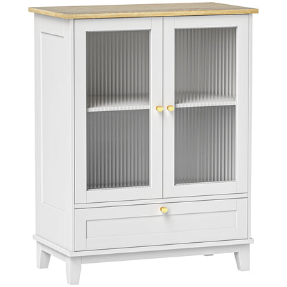 Glass Door 2-Door Sideboard with Drawer and Adjustable Shelf Kitchen Bedroom Living Room 68x35x85 cm White and Oak