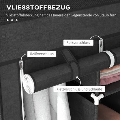 Fabric Wardrobe, Clothes Closet with Hanging Rod, 8 Shelves, Foldable Closet, Folding Wardrobe for Bedroom, Hallway, Non-Woven Fabric, Black, 125 x 43 x 162.5 cm