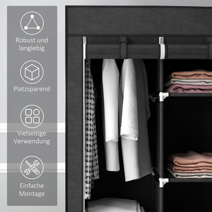 Fabric Wardrobe, Clothes Closet with Hanging Rod, 8 Shelves, Foldable Closet, Folding Wardrobe for Bedroom, Hallway, Non-Woven Fabric, Black, 125 x 43 x 162.5 cm