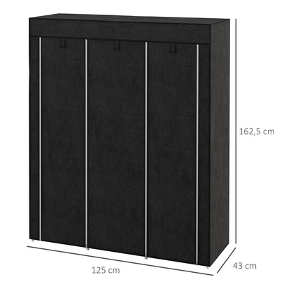 Fabric Wardrobe, Clothes Closet with Hanging Rod, 8 Shelves, Foldable Closet, Folding Wardrobe for Bedroom, Hallway, Non-Woven Fabric, Black, 125 x 43 x 162.5 cm