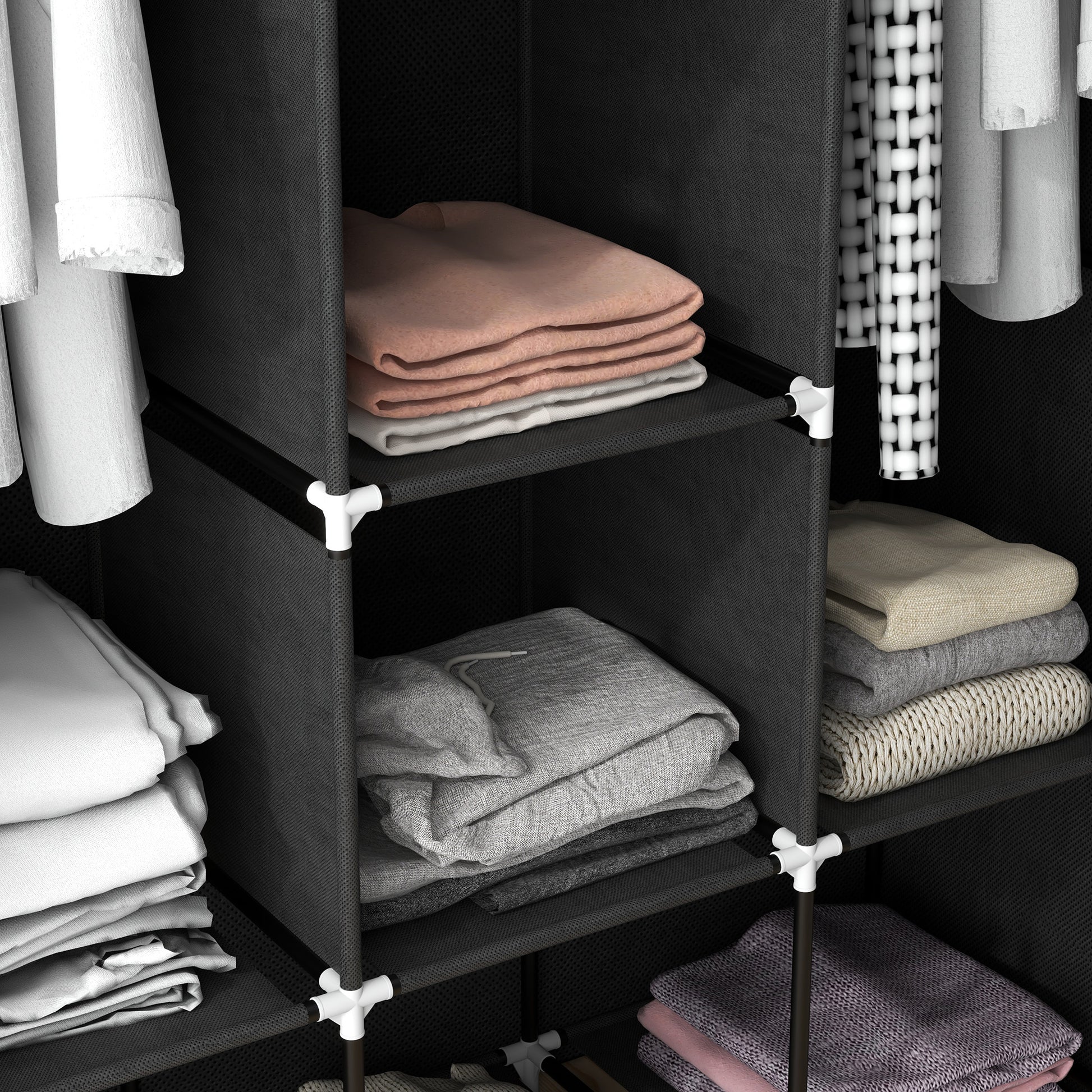 Fabric Wardrobe, Clothes Closet with Hanging Rod, 8 Shelves, Foldable Closet, Folding Wardrobe for Bedroom, Hallway, Non-Woven Fabric, Black, 125 x 43 x 162.5 cm
