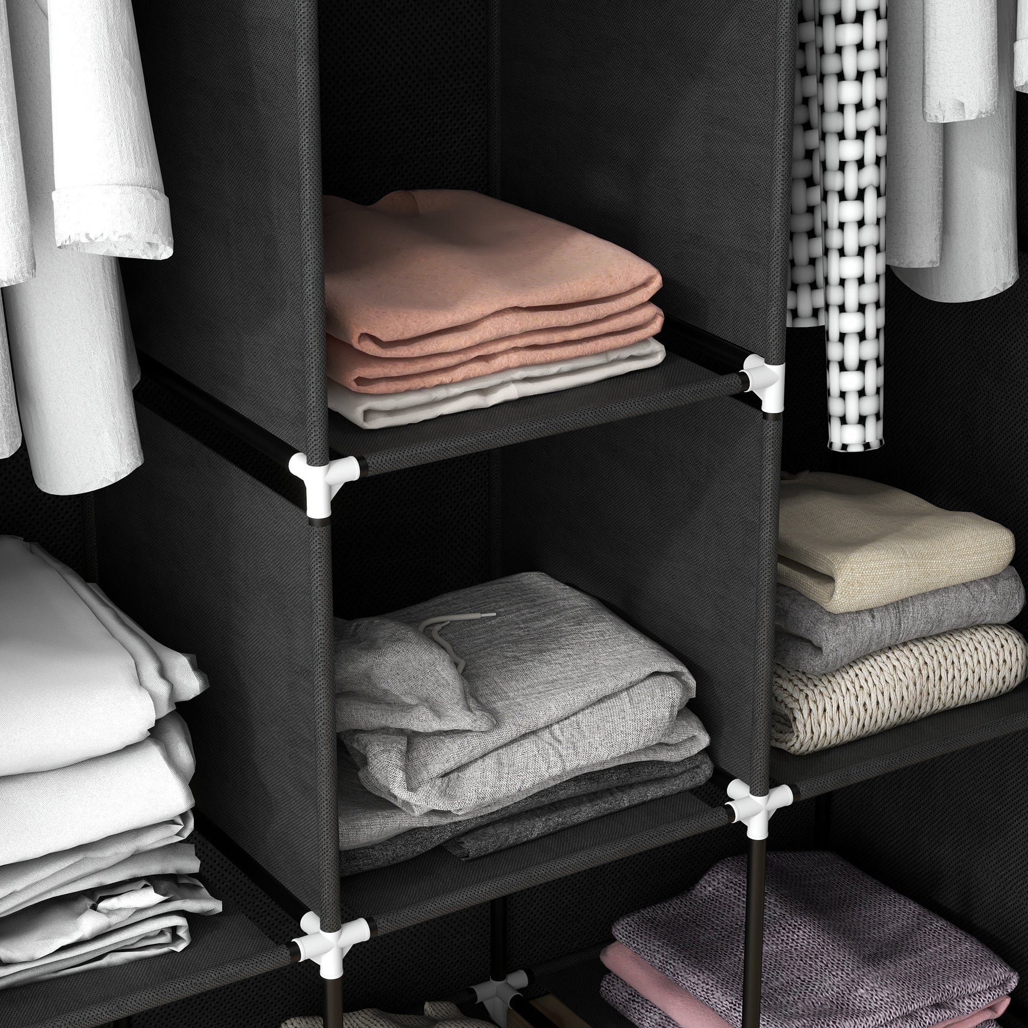 Fabric Wardrobe, Clothes Closet with Hanging Rod, 8 Shelves, Foldable Closet, Folding Wardrobe for Bedroom, Hallway, Non-Woven Fabric, Black, 125 x 43 x 162.5 cm