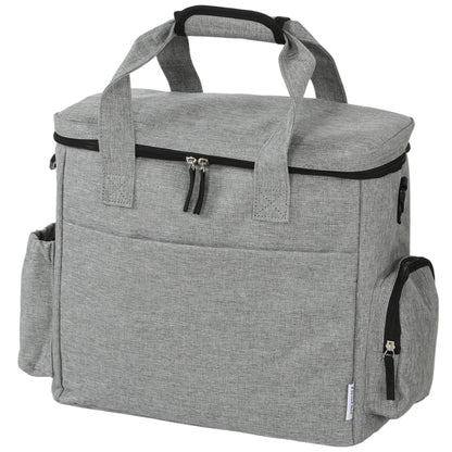 Dog Travel Treat Bag with 2 Insulated Food Containers & Collapsible Silicone Bowl, Pockets, Adjustable Divider — Portable Durable Light Gray