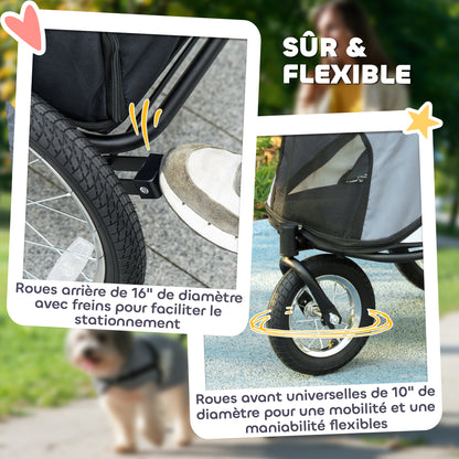 Dog Stroller 3-Wheel Dog Stroller - One-Hand Folding, Rubber Wheels, Storage Bag, Soft Cushion, Safety Leash, Cat Stroller Holds 20 kg, Gray