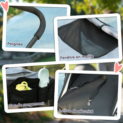 Dog Stroller 3-Wheel Dog Stroller - One-Hand Folding, Rubber Wheels, Storage Bag, Soft Cushion, Safety Leash, Cat Stroller Holds 20 kg, Gray