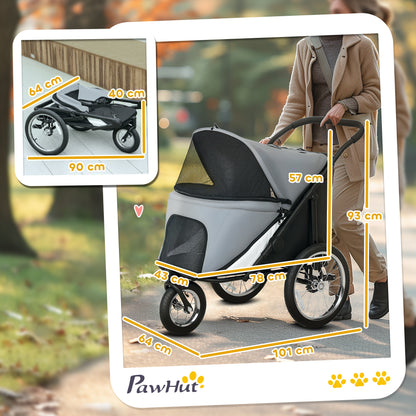Dog Stroller 3-Wheel Dog Stroller - One-Hand Folding, Rubber Wheels, Storage Bag, Soft Cushion, Safety Leash, Cat Stroller Holds 20 kg, Gray