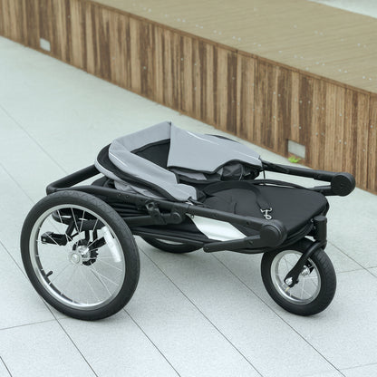 Dog Stroller 3-Wheel Dog Stroller - One-Hand Folding, Rubber Wheels, Storage Bag, Soft Cushion, Safety Leash, Cat Stroller Holds 20 kg, Gray