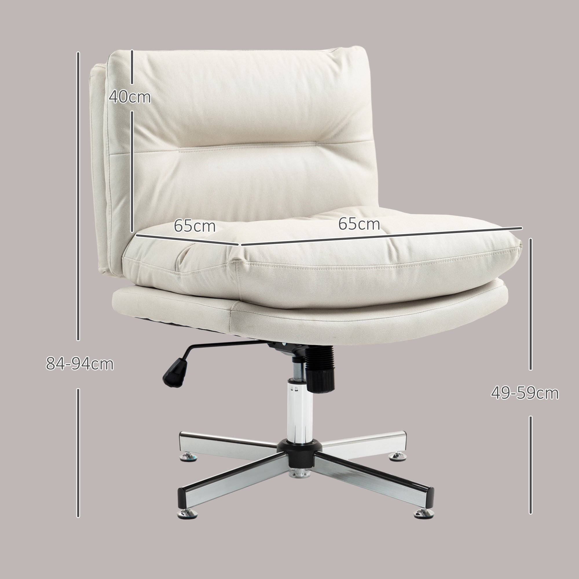 Armless Office Chair Office Chair with Adjustable Height Tilt Function Cross Base and Wide Seat Chair for Study Bedroom Light Gray