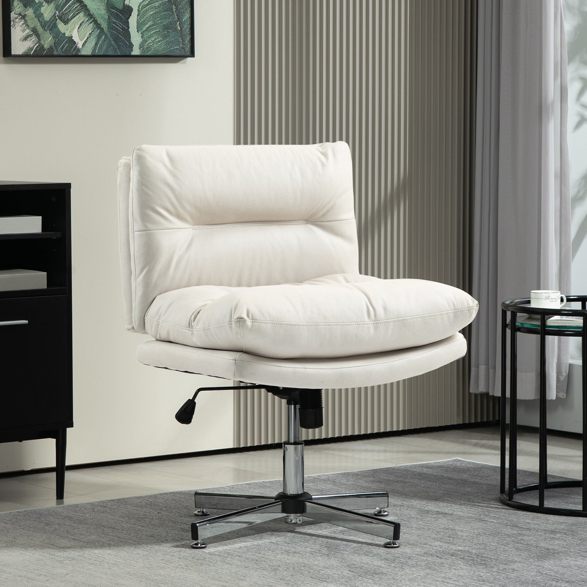 Armless Office Chair Office Chair with Adjustable Height Tilt Function Cross Base and Wide Seat Chair for Study Bedroom Light Gray