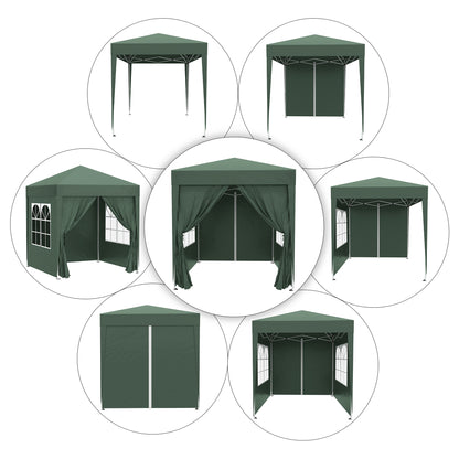 Pavilion 2x2m Waterproof, Pop-Up Gazebo with 4 Side Walls, Drainage Holes Windows, Foldable Party Tent UV 30+, Garden Canopy with Carrying Bag, Garden Pavilion for Terrace, Dark Green