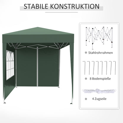 Pavilion 2x2m Waterproof, Pop-Up Gazebo with 4 Side Walls, Drainage Holes Windows, Foldable Party Tent UV 30+, Garden Canopy with Carrying Bag, Garden Pavilion for Terrace, Dark Green