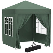 Pavilion 2x2m Waterproof, Pop-Up Gazebo with 4 Side Walls, Drainage Holes Windows, Foldable Party Tent UV 30+, Garden Canopy with Carrying Bag, Garden Pavilion for Terrace, Dark Green