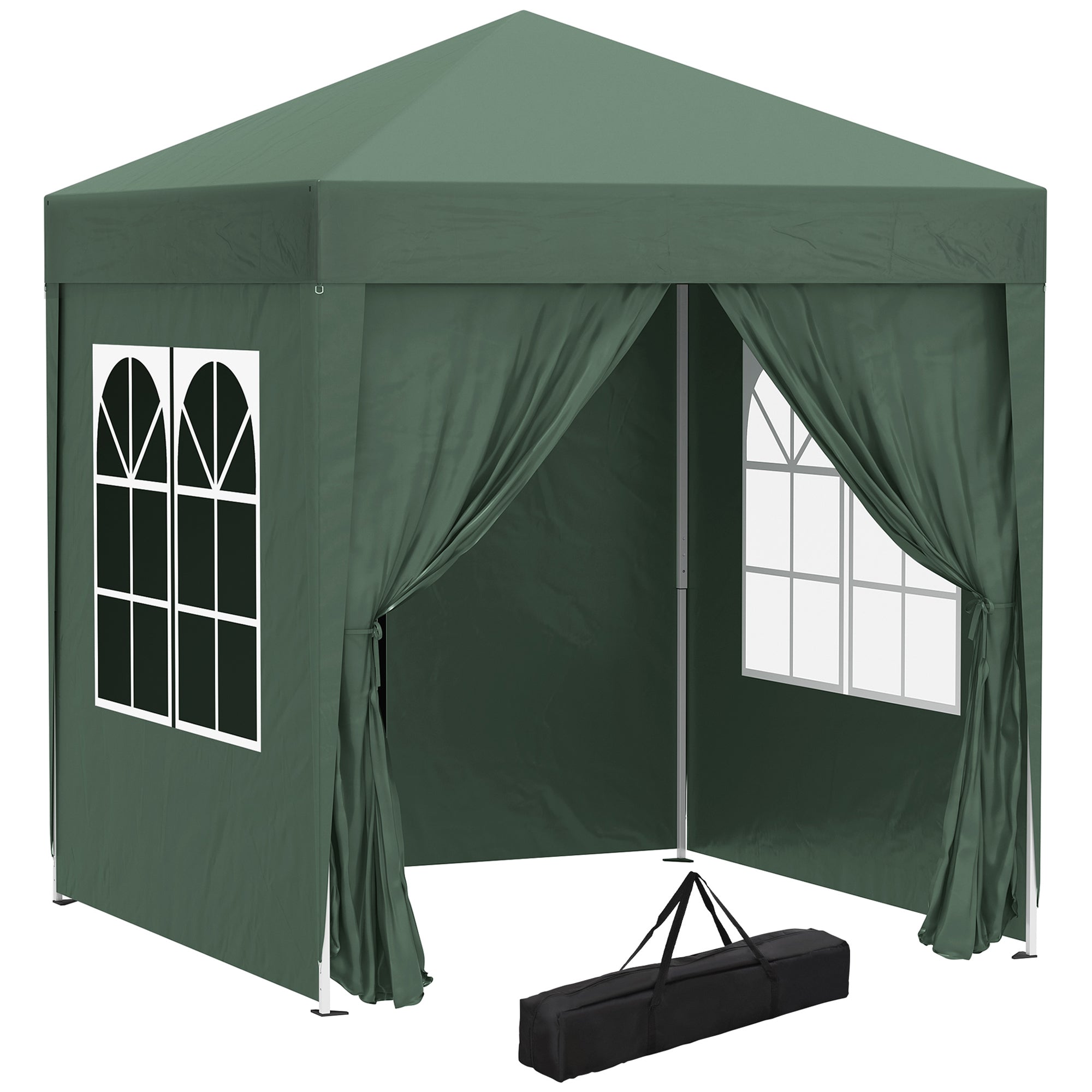 Pavilion 2x2m Waterproof, Pop-Up Gazebo with 4 Side Walls, Drainage Holes Windows, Foldable Party Tent UV 30+, Garden Canopy with Carrying Bag, Garden Pavilion for Terrace, Dark Green