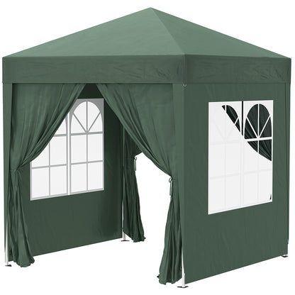 Pavilion 2x2m Waterproof, Pop-Up Gazebo with 4 Side Walls, Drainage Holes Windows, Foldable Party Tent UV 30+, Garden Canopy with Carrying Bag, Garden Pavilion for Terrace, Dark Green