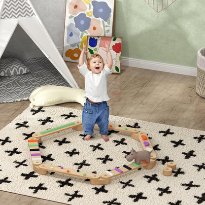 Kids Balance Beam, Wooden Toddler Balance Beam with 6 Balancing Stones, Colorful Obstacle Stones Montessori Toy for Indoor Outdoor Balance Board for Coordination from 3-8 Years