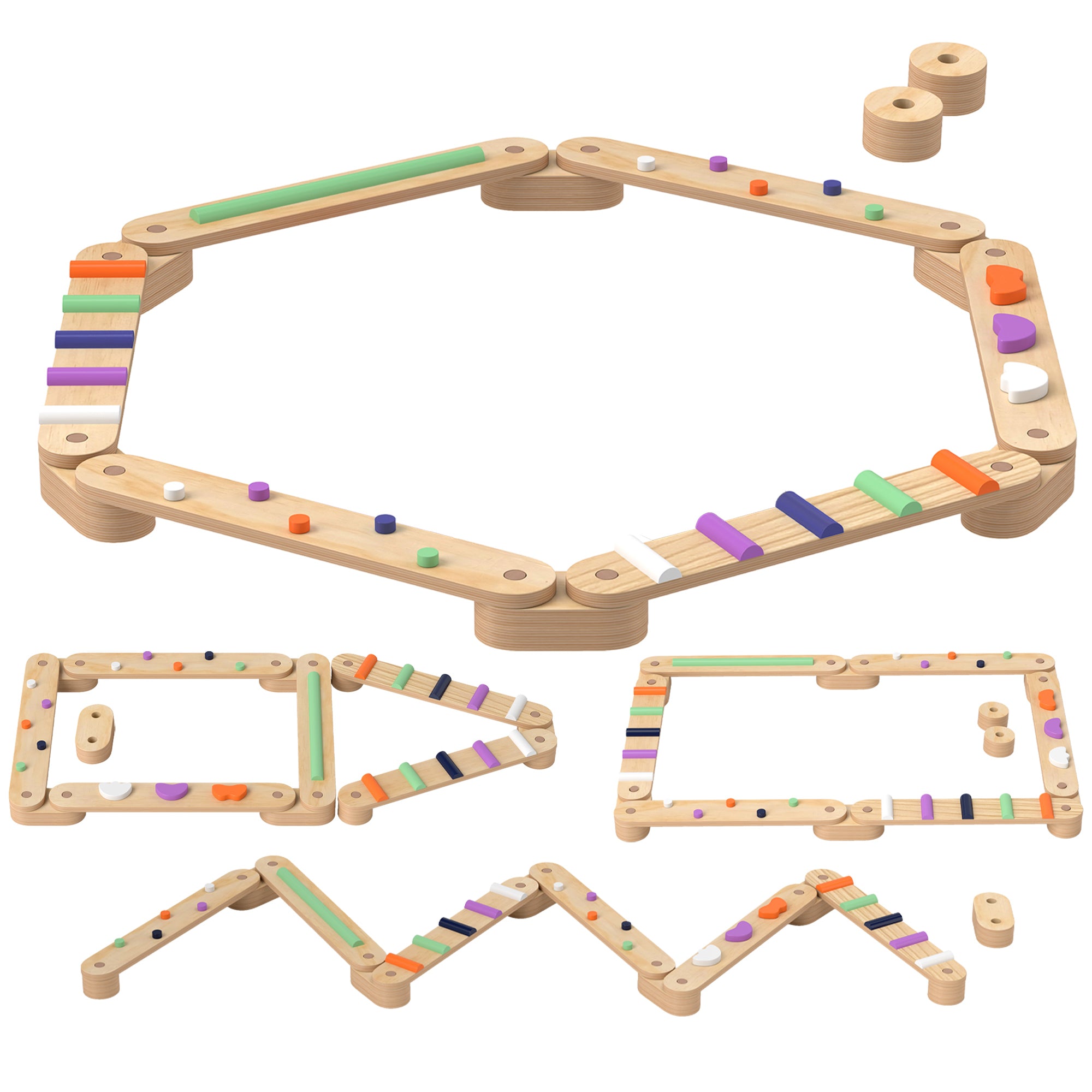 Kids Balance Beam, Wooden Toddler Balance Beam with 6 Balancing Stones, Colorful Obstacle Stones Montessori Toy for Indoor Outdoor Balance Board for Coordination from 3-8 Years