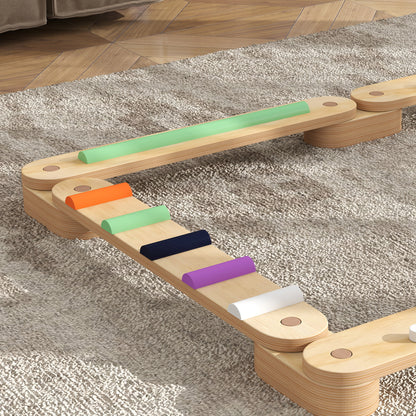 Kids Balance Beam, Wooden Toddler Balance Beam with 6 Balancing Stones, Colorful Obstacle Stones Montessori Toy for Indoor Outdoor Balance Board for Coordination from 3-8 Years