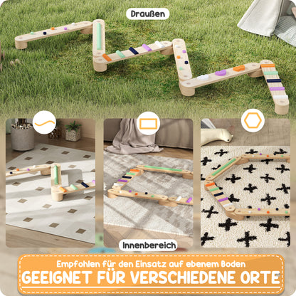 Kids Balance Beam, Wooden Toddler Balance Beam with 6 Balancing Stones, Colorful Obstacle Stones Montessori Toy for Indoor Outdoor Balance Board for Coordination from 3-8 Years