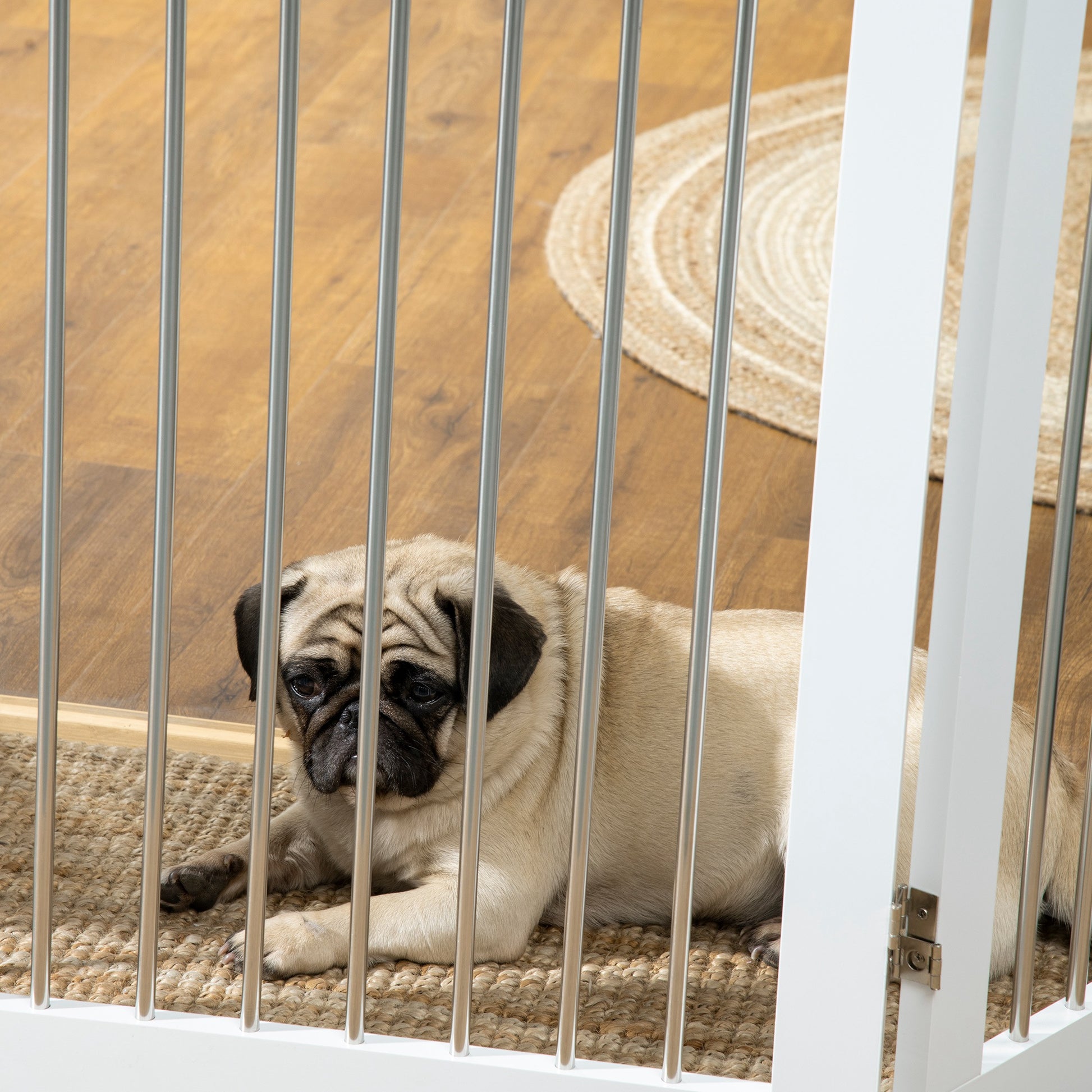 Dog Barrier, Door Guard, Foldable Dog Gate with Stand, 3 Panels, Stair Gate for Stairs, Hallway, White, 154 x 30 x 80 cm