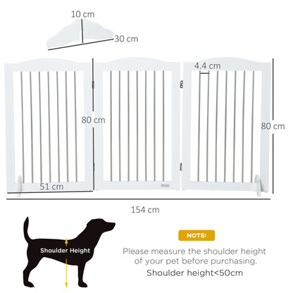 Dog Barrier, Door Guard, Foldable Dog Gate with Stand, 3 Panels, Stair Gate for Stairs, Hallway, White, 154 x 30 x 80 cm