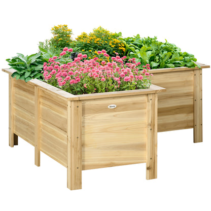 L-Shaped Elevated Wooden Planter with Non-Woven Liner, Outdoor Raised Bed for Vegetables & Flowers, 47.2" x 47.2" x 19.7", Natural