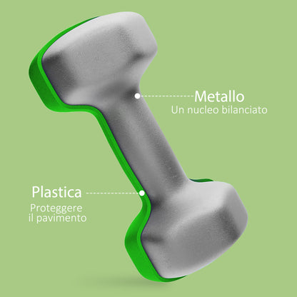 SPORTNOW Set of 2 Hexagonal Dumbbells 2x3 kg in Metal and Plastic, 2 Weight Dumbbells with Non-Slip Grip, 18x8x8 cm, Green