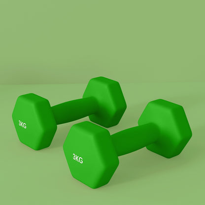 SPORTNOW Set of 2 Hexagonal Dumbbells 2x3 kg in Metal and Plastic, 2 Weight Dumbbells with Non-Slip Grip, 18x8x8 cm, Green