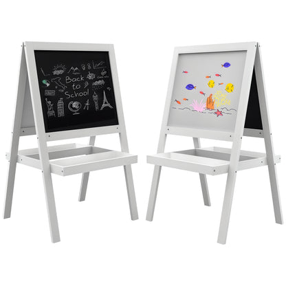 2-in-1 Children's Easel - magnetic whiteboard and chalkboard - 2 integrated storage trays - white