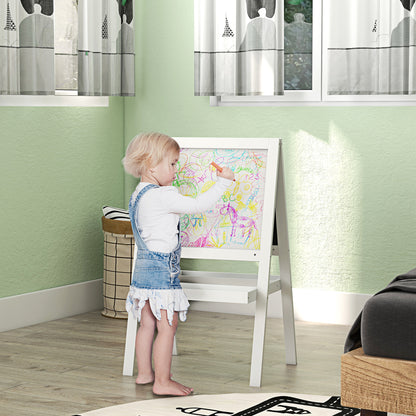 2-in-1 Children's Easel - magnetic whiteboard and chalkboard - 2 integrated storage trays - white