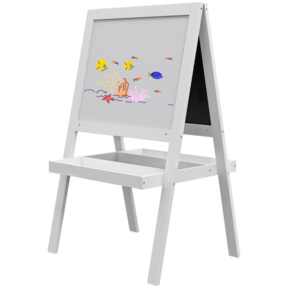 2-in-1 Children's Easel - magnetic whiteboard and chalkboard - 2 integrated storage trays - white
