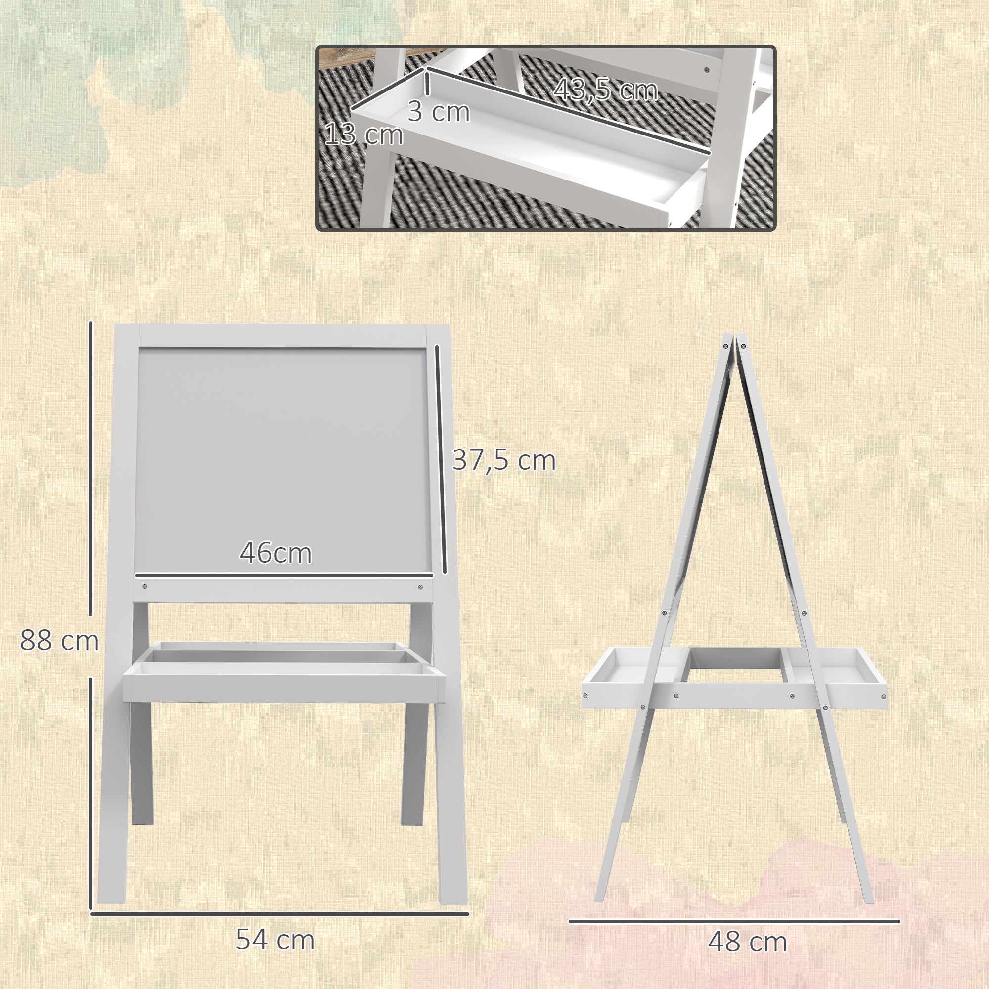 2-in-1 Children's Easel - magnetic whiteboard and chalkboard - 2 integrated storage trays - white