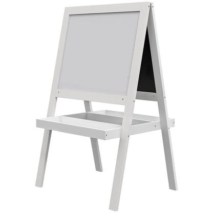 2-in-1 Children's Easel - magnetic whiteboard and chalkboard - 2 integrated storage trays - white