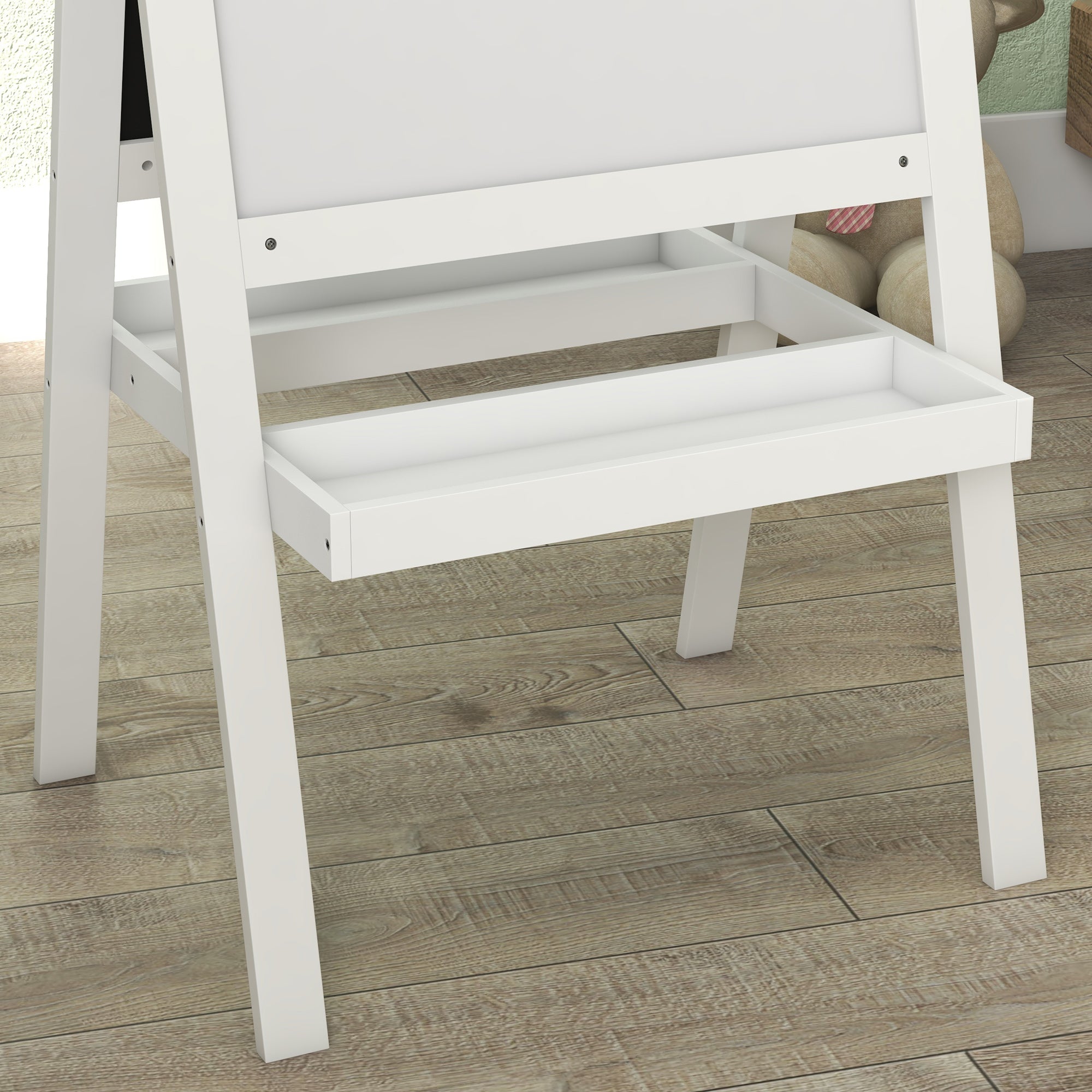 2-in-1 Children's Easel - magnetic whiteboard and chalkboard - 2 integrated storage trays - white