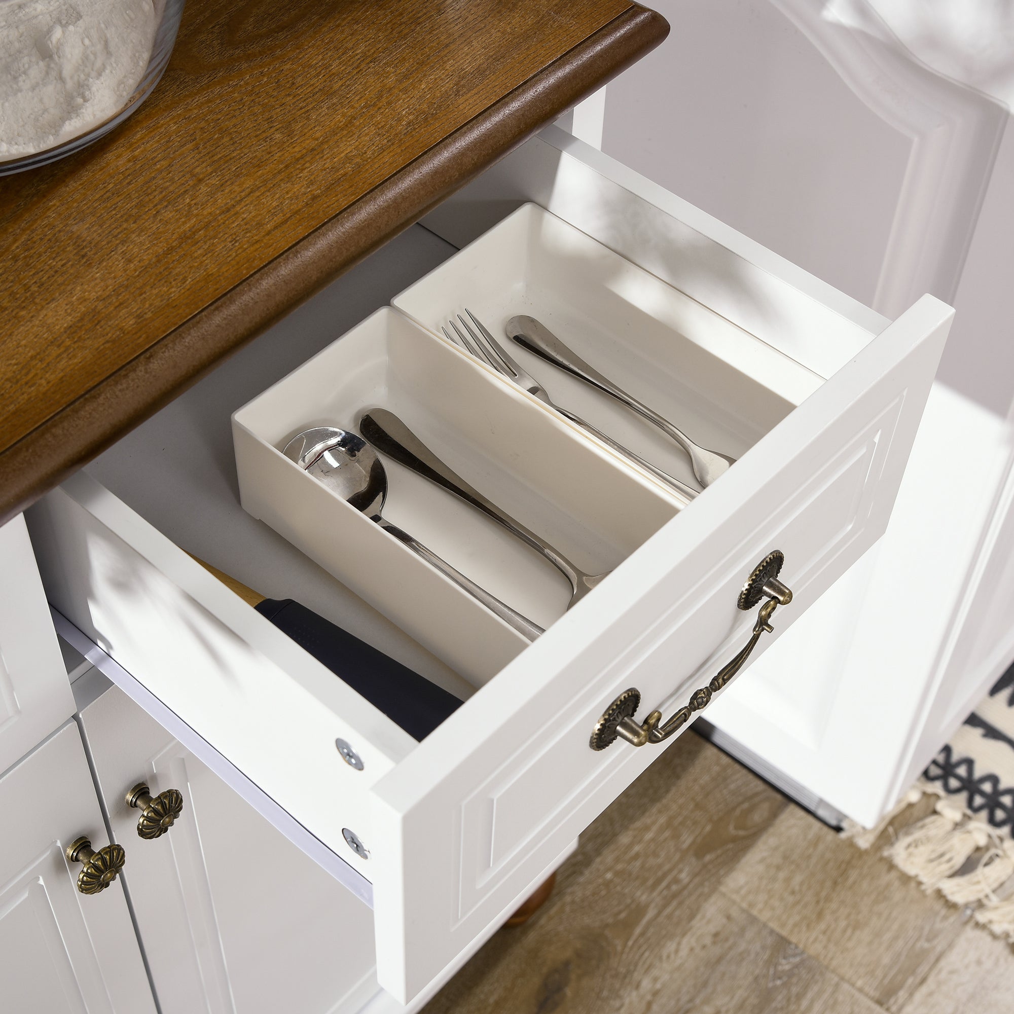 Kitchen Cabinet Tall Cupboard with Worktop, 4 Doors and 2 Drawers Buffet Cabinet Microwave Cabinet with Adjustable Shelves, Soft-Close Function, White, 76 x 38 x 182 cm
