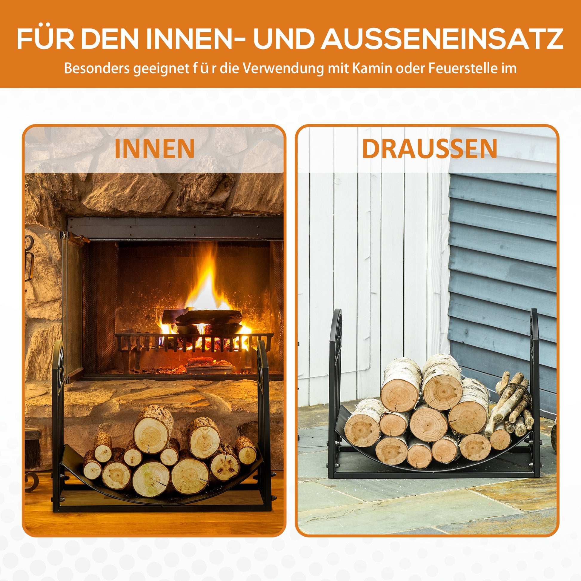 Fireplace Log Rack Firewood Stand 60 kg Capacity Log Holder Firewood Storage Rack Fireplace Tool Metal Black 60.5 x 36 x 46.5 cm